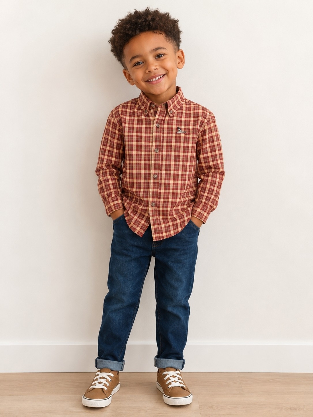 Roost Waterfowl Boys Rust Plaid Button-Up Shirt